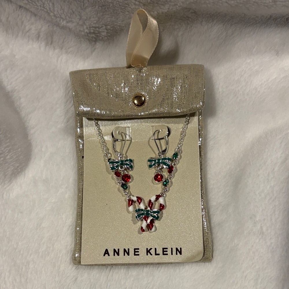 Anne Klein Holiday Candy Cane Necklace & Earring Set -